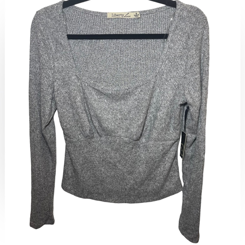 Liberty Love NWT grey babydoll crop top long sleeve size M
